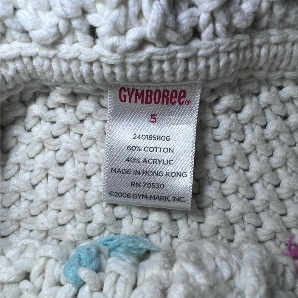 Gymboree girl’s button up sweater with pom poms - Cream with pastels - size 5